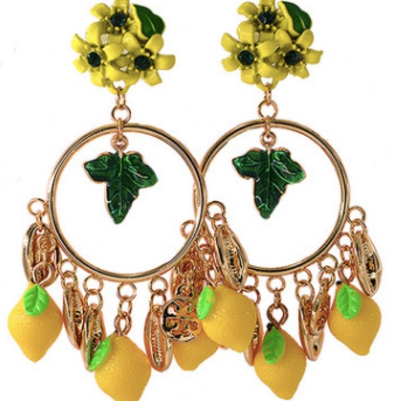 New Positano Lemon fruits dangle Chandelier hoops - Picture 2 of 7
